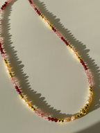 Garnet & Strawberry Quartz Crystal Necklace - 3mm Faceted