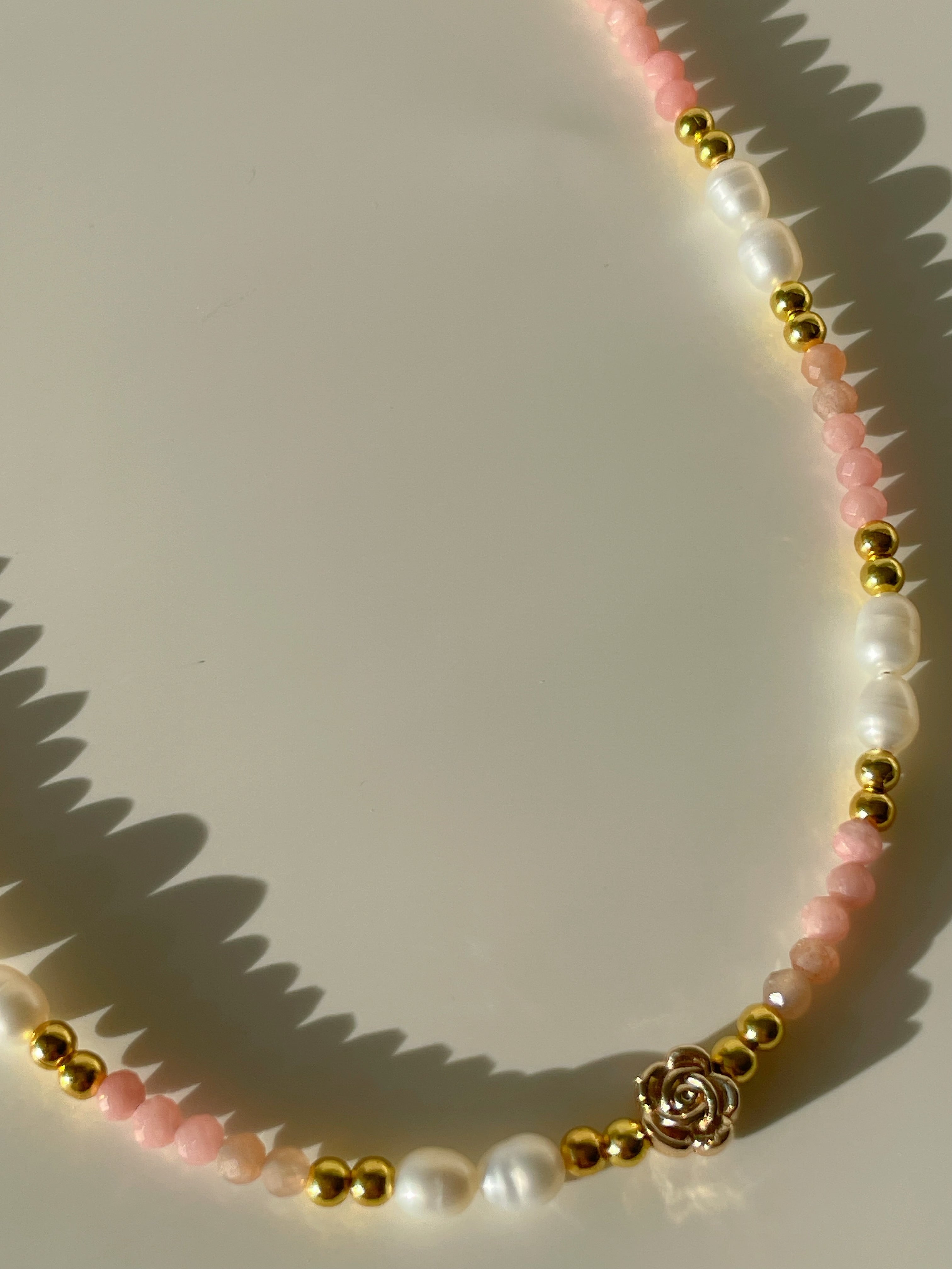 Sunstone & Pink Opal Crystal Necklace - 3mm Faceted