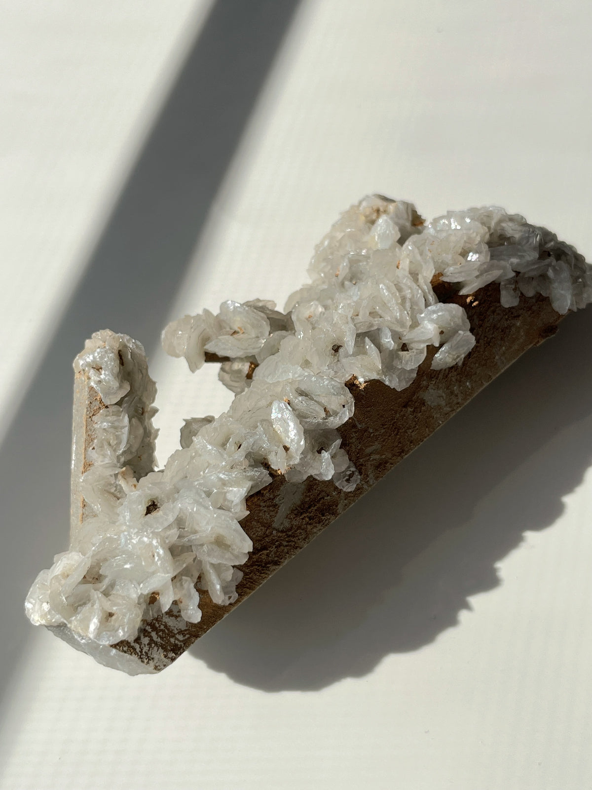 Beautiful crystal specimen featuring flower calcite on chlorite-included quartz, showcasing intricate formations and