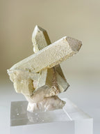 Beautiful petal calcite crystal specimen on quartz base, showcasing unique formations and textures.