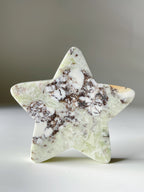 Green Maligano Jasper star with intricate patterns and a smooth finish, showcasing its unique mineral beauty.