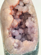 Beautiful botryoidal pink amethyst freeform with sparkling crystal clusters and soft pink hues.