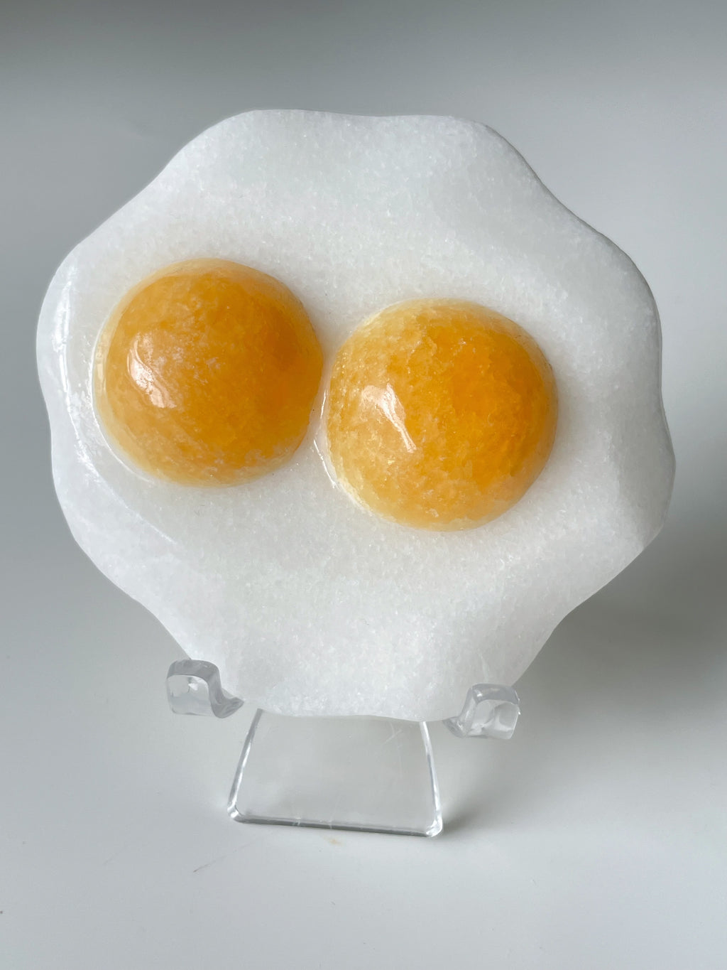 Orange Calcite & White Jade Egg Carving 2