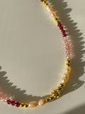 Garnet & Strawberry Quartz Crystal Necklace - 3mm Faceted
