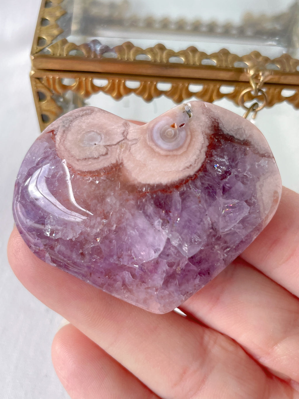 Flower Agate Purple Amethyst Heart 2