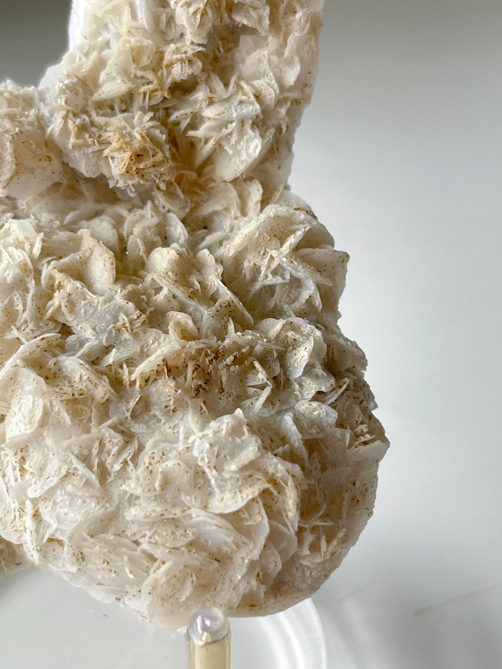 Bladed petal calcite specimen with intricate textures, showcasing natural formations and a light color palette.