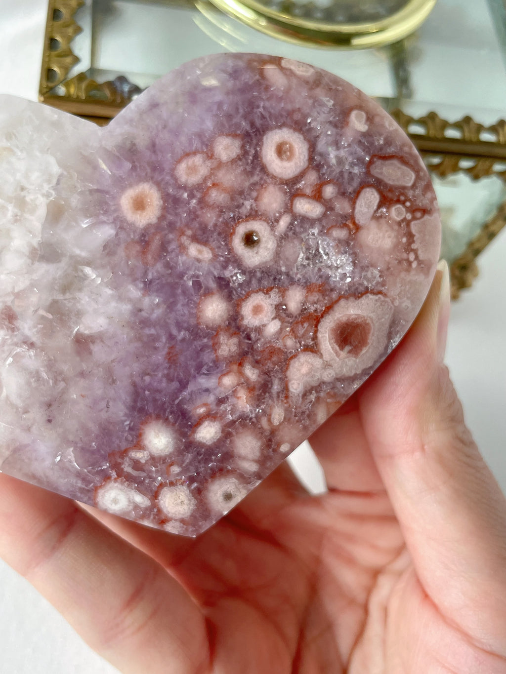 Flower Agate Purple Amethyst Heart