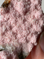 Rhodochrosite cluster with a soft pink hue, showcasing delicate crystal formations and textures.