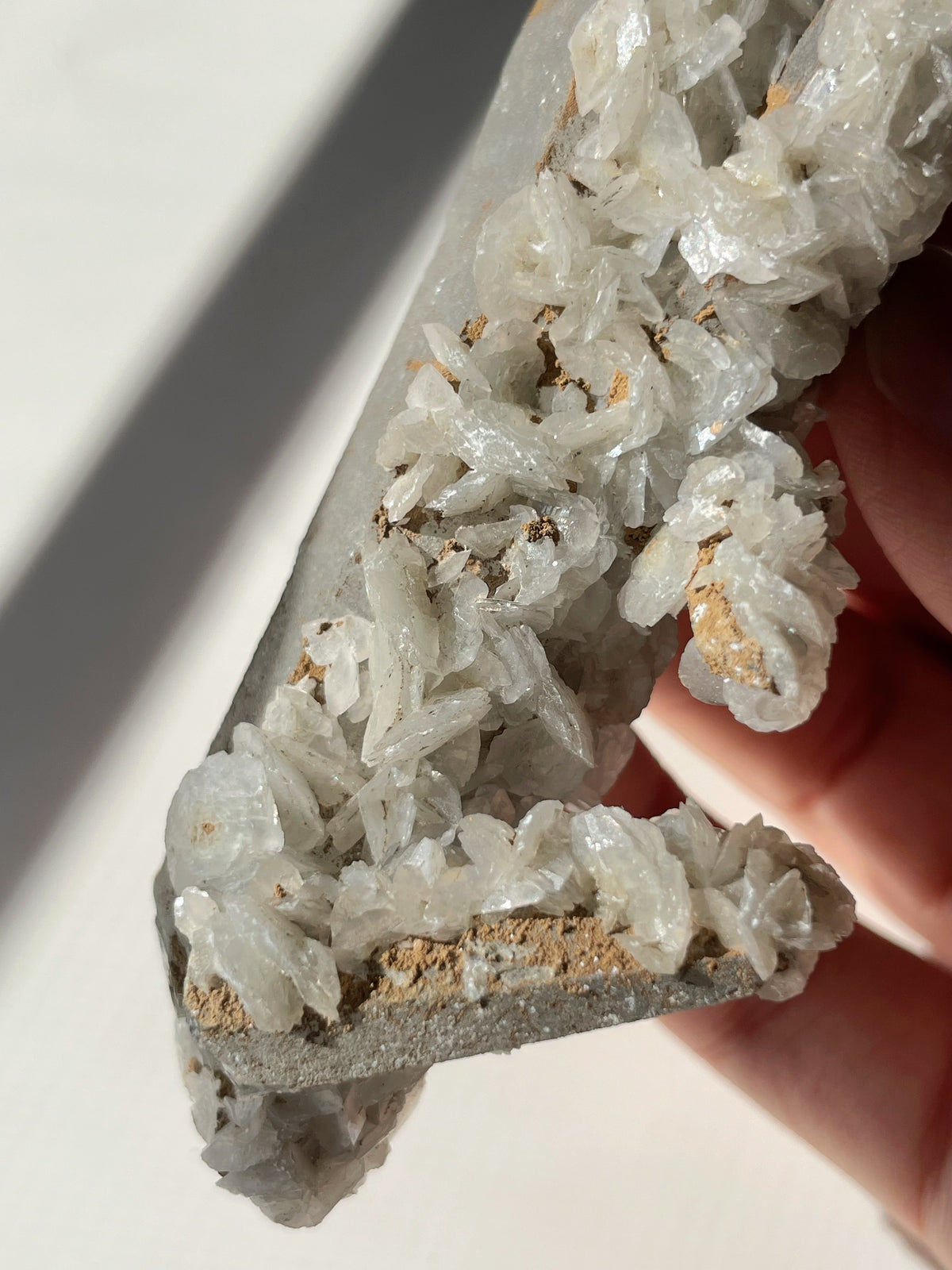 Beautiful crystal specimen featuring flower calcite on chlorite-included quartz, showcasing intricate details.