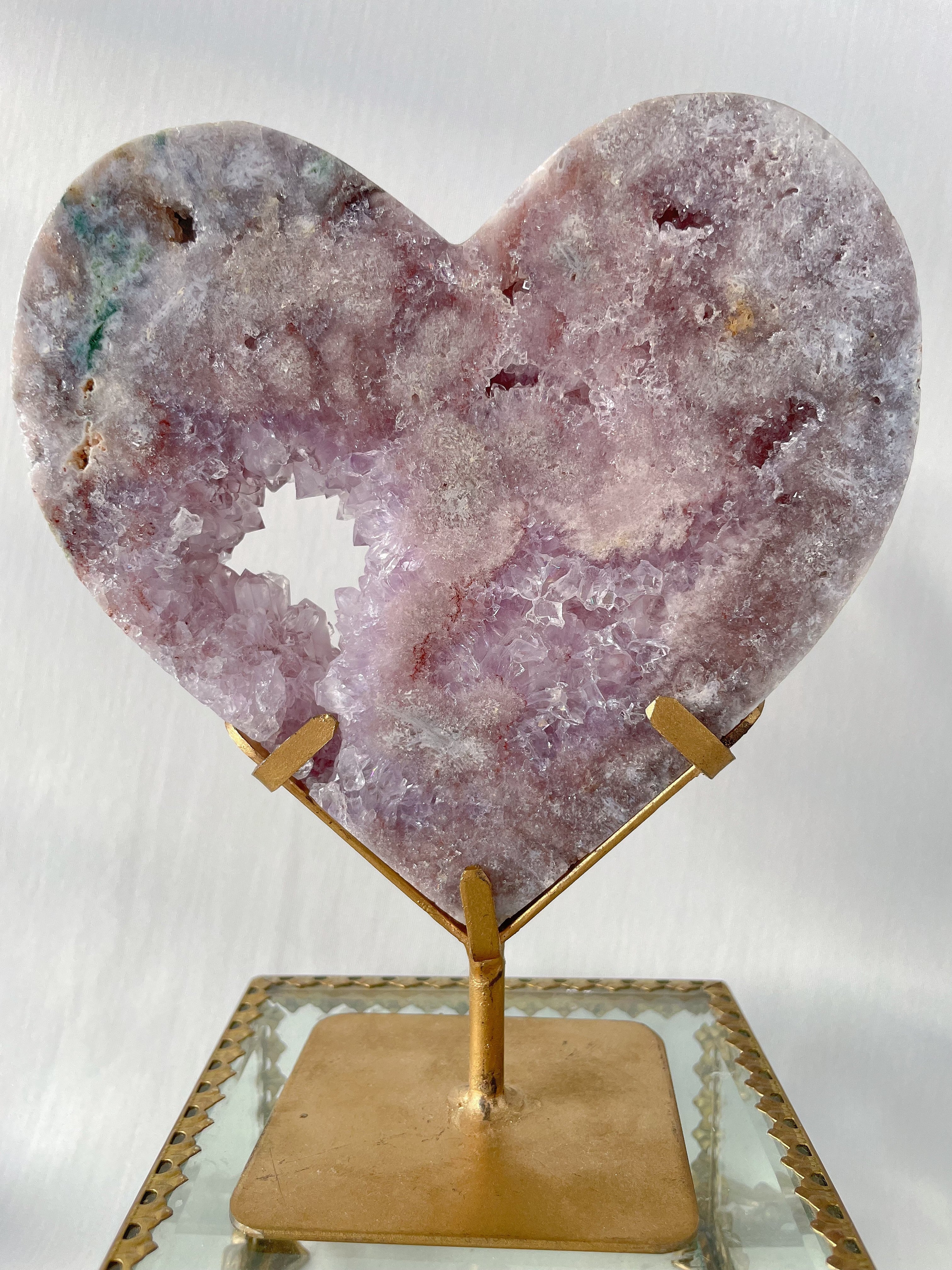 Pink Amethyst Heart on Stand 2