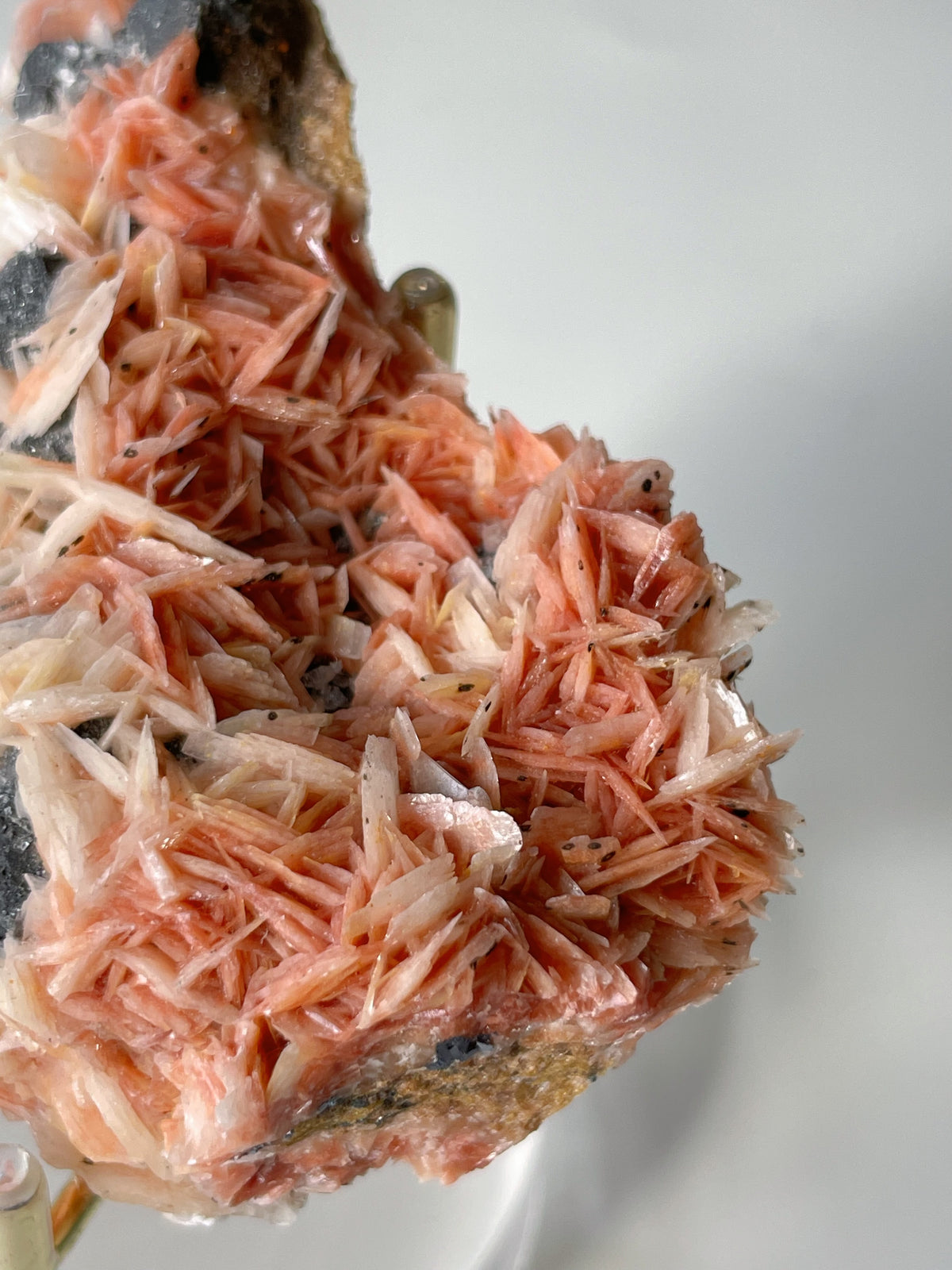 Beautiful pink barite and cerussite crystal specimen on galena, showcasing intricate mineral formations.