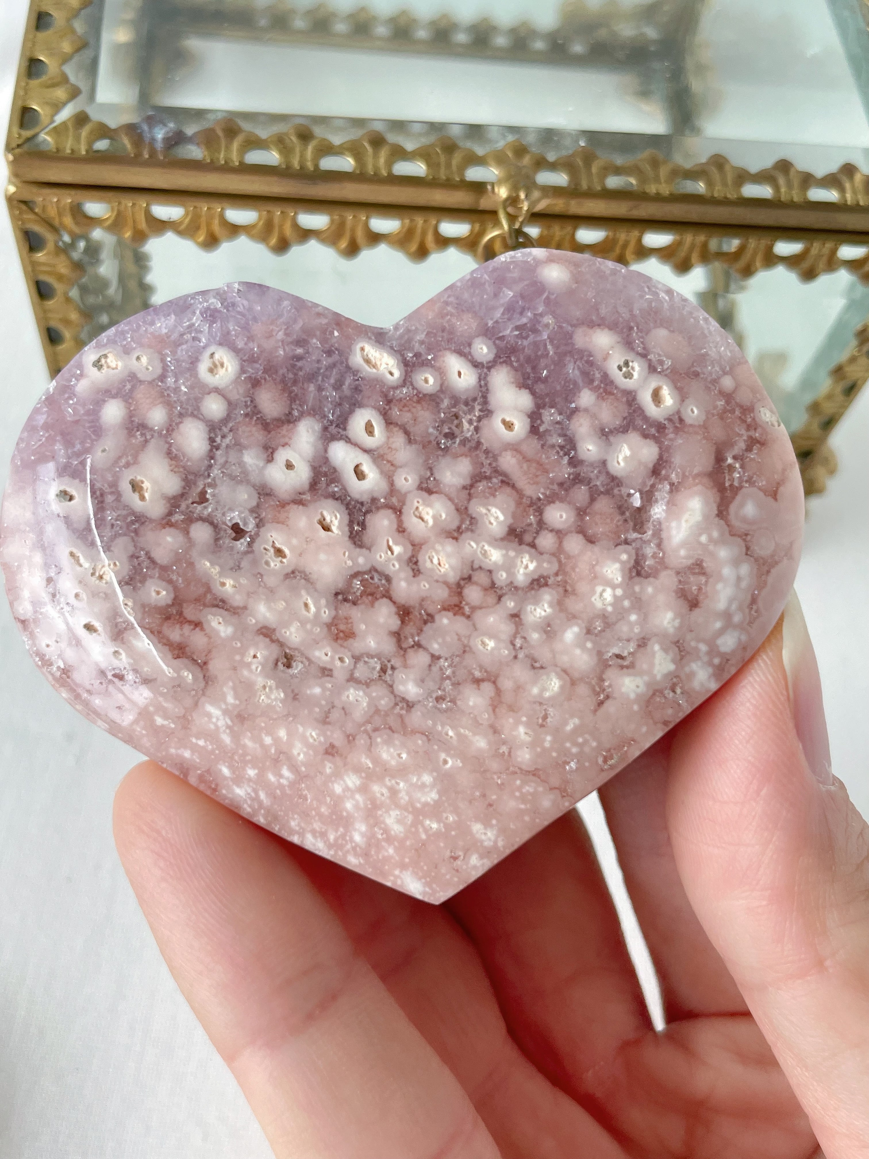 Flower Agate Purple Amethyst Heart 3