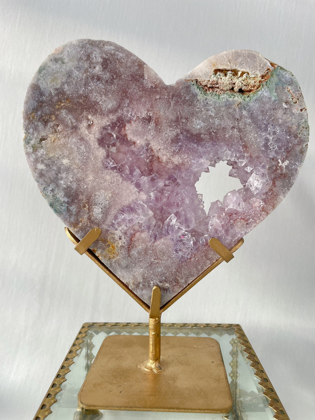 Pink Amethyst Heart on Stand 2
