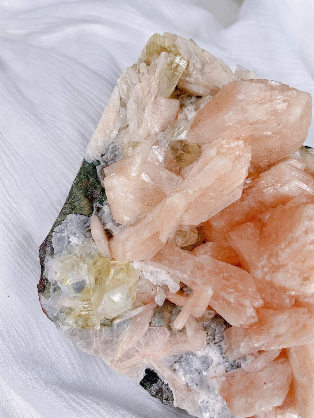 Peach Stilbite & Yellow Calcite Cluster image 1