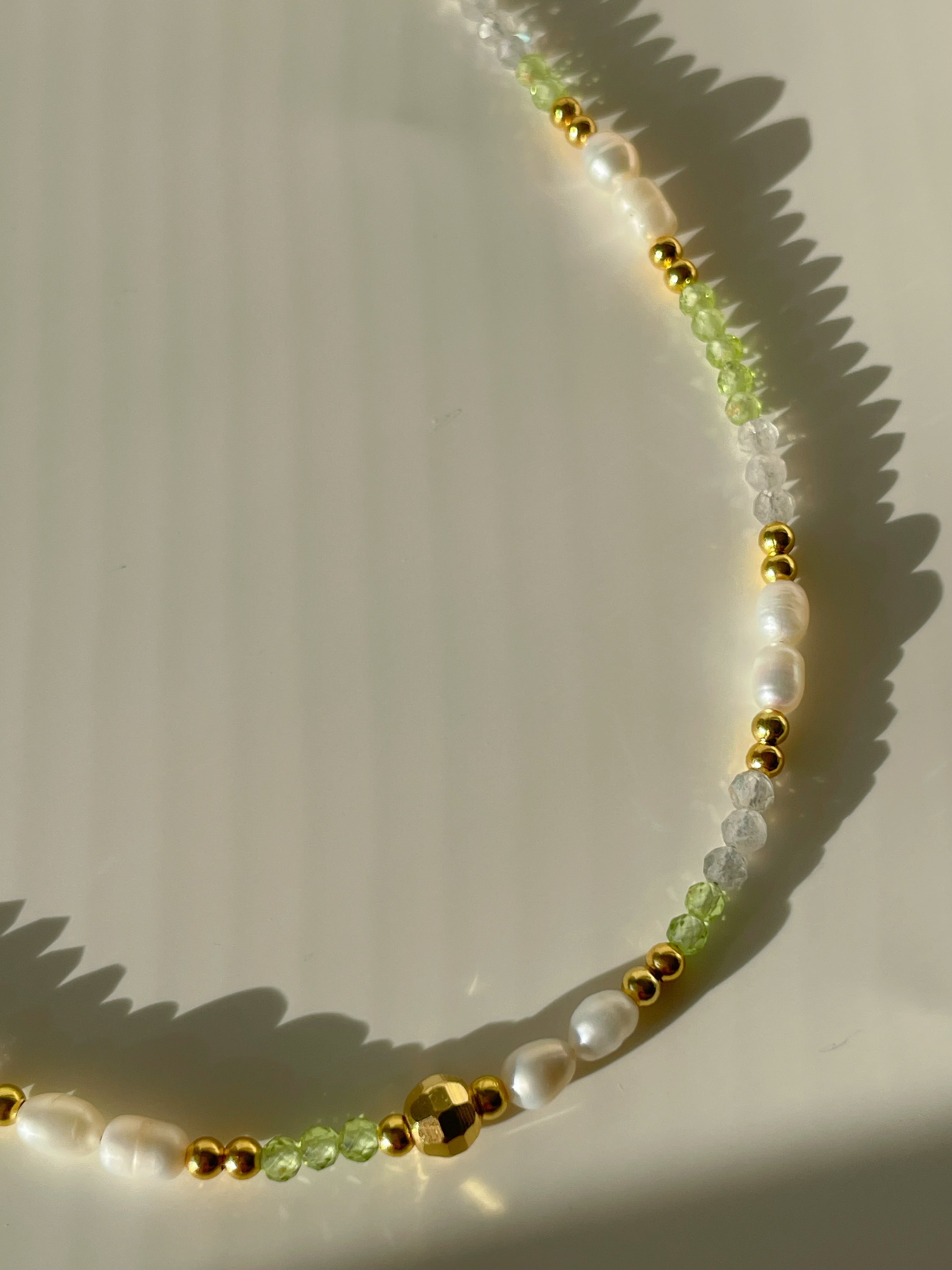 Peridot & Grey Moonstone Crystal Necklace - 3mm Faceted