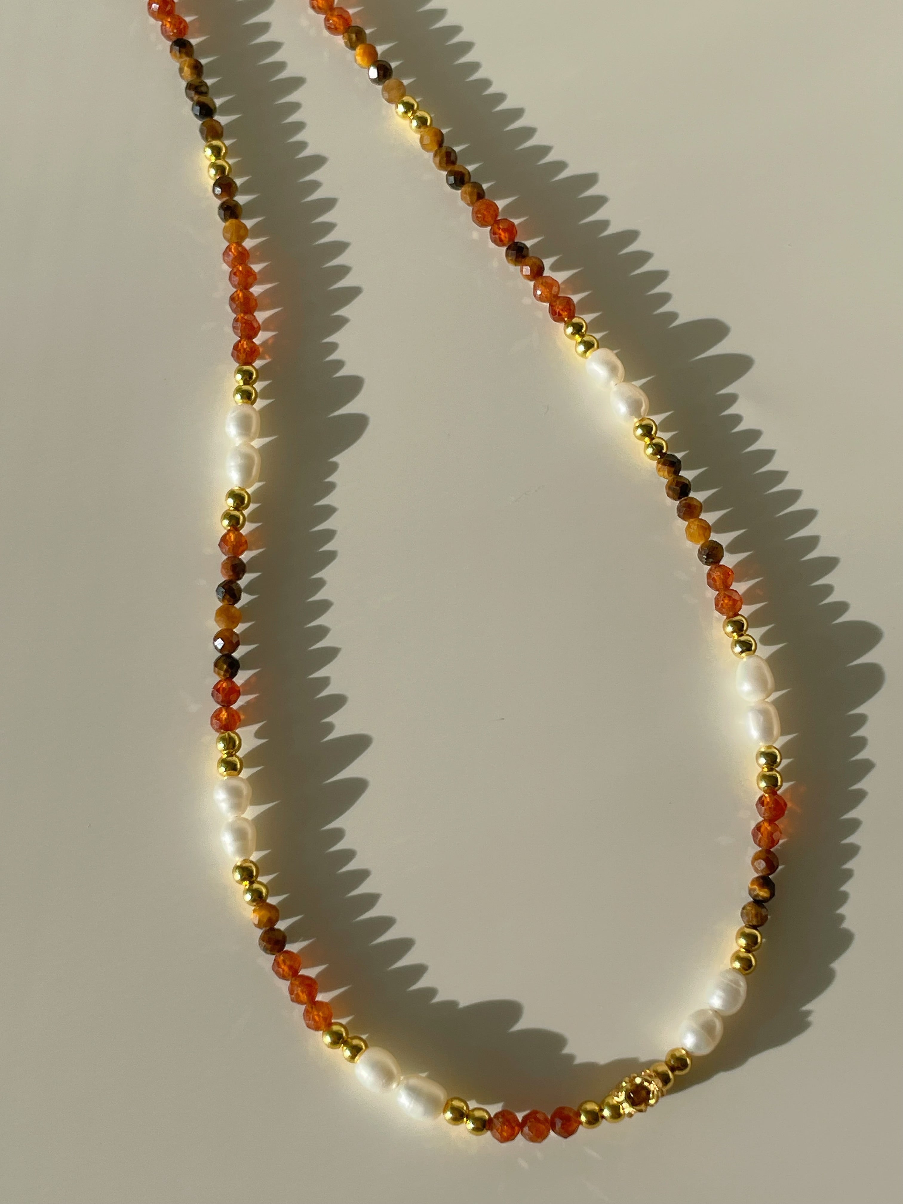 Tiger's Eye & Garnet Crystal Necklace - 3mm Faceted