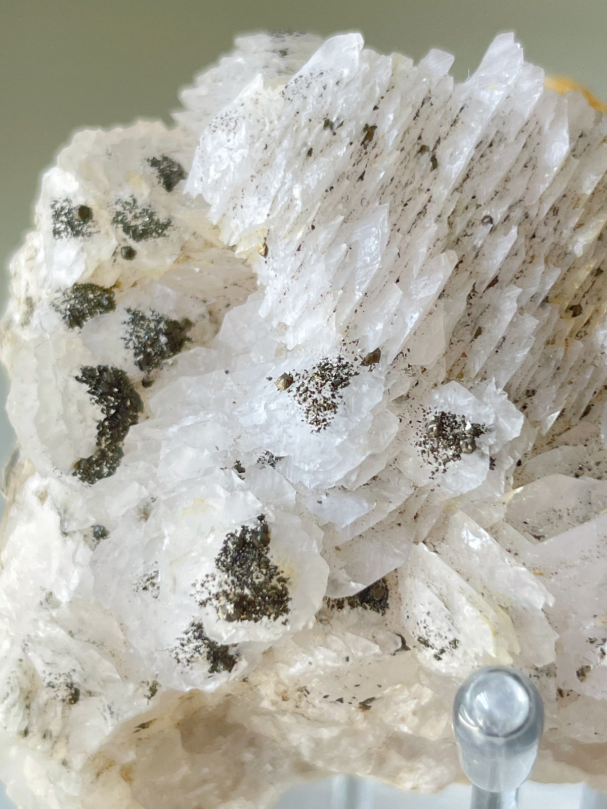 Beautiful pyrite on pagoda calcite specimen from Daye, Hubei, China, showcasing intricate crystal formations.