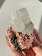 Beautiful pink Heulandite and Apophyllite crystal specimen, showcasing intricate formations and textures.
