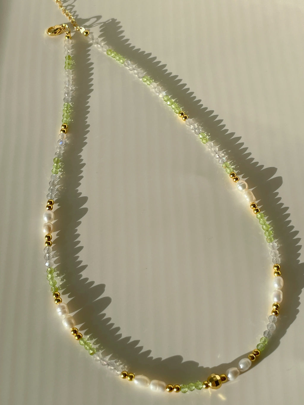 Peridot & Grey Moonstone Crystal Necklace - 3mm Faceted