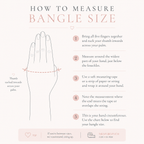 Bangle size measurement guide with hand illustration and instructions for measuring bangle size accurately.