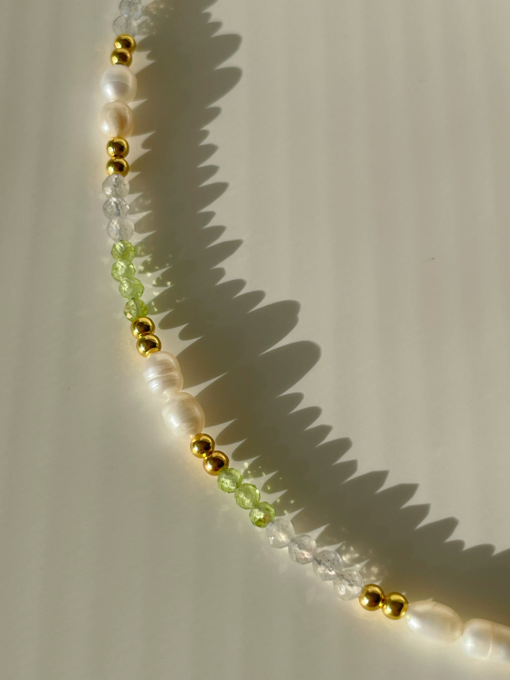 Peridot & Grey Moonstone Crystal Necklace - 3mm Faceted