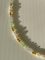Peridot & Grey Moonstone Crystal Necklace - 3mm Faceted