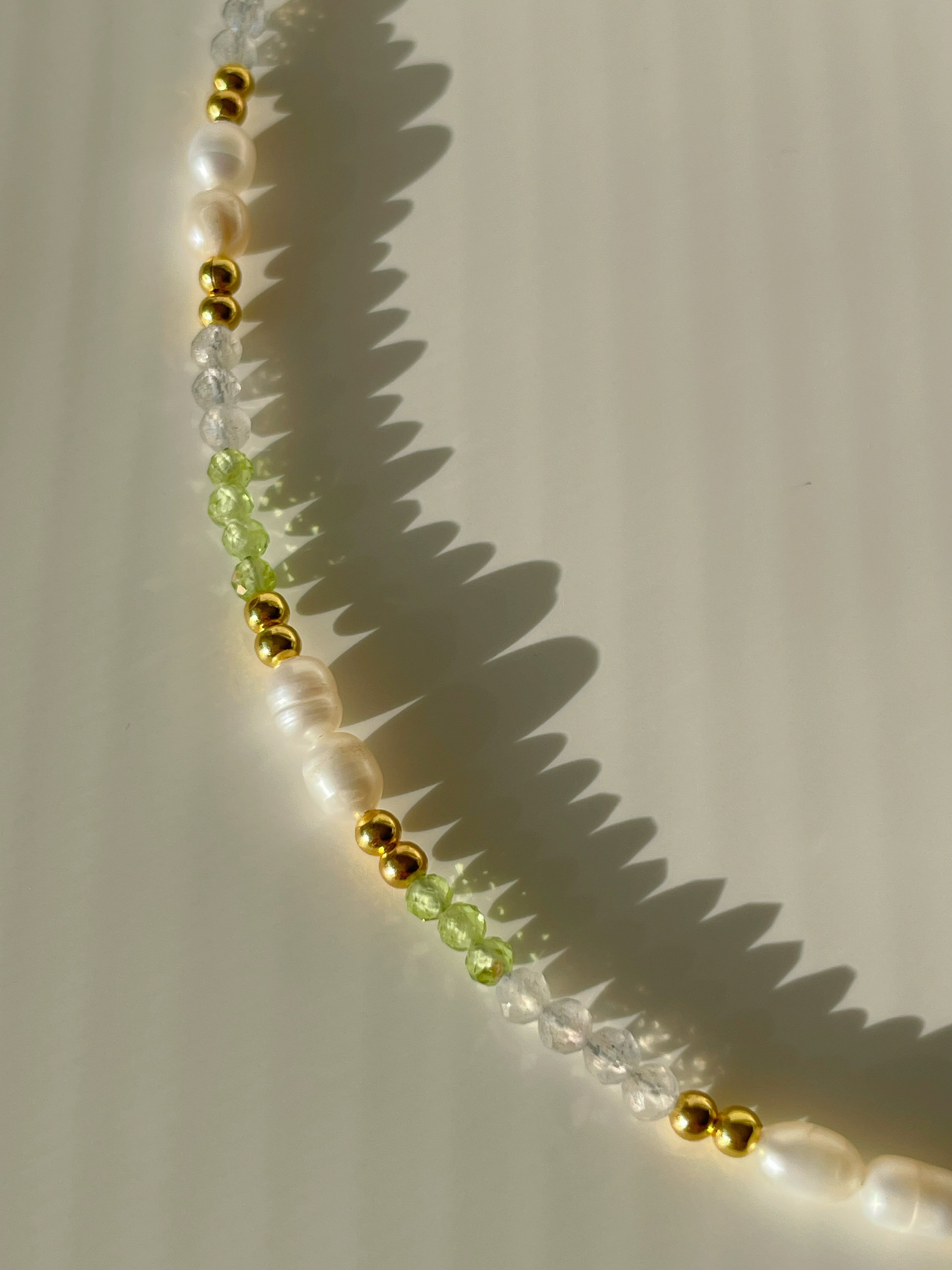 Peridot & Grey Moonstone Crystal Necklace - 3mm Faceted