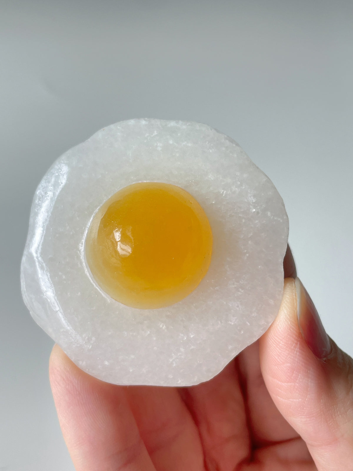 Orange Calcite & White Jade Egg Carving