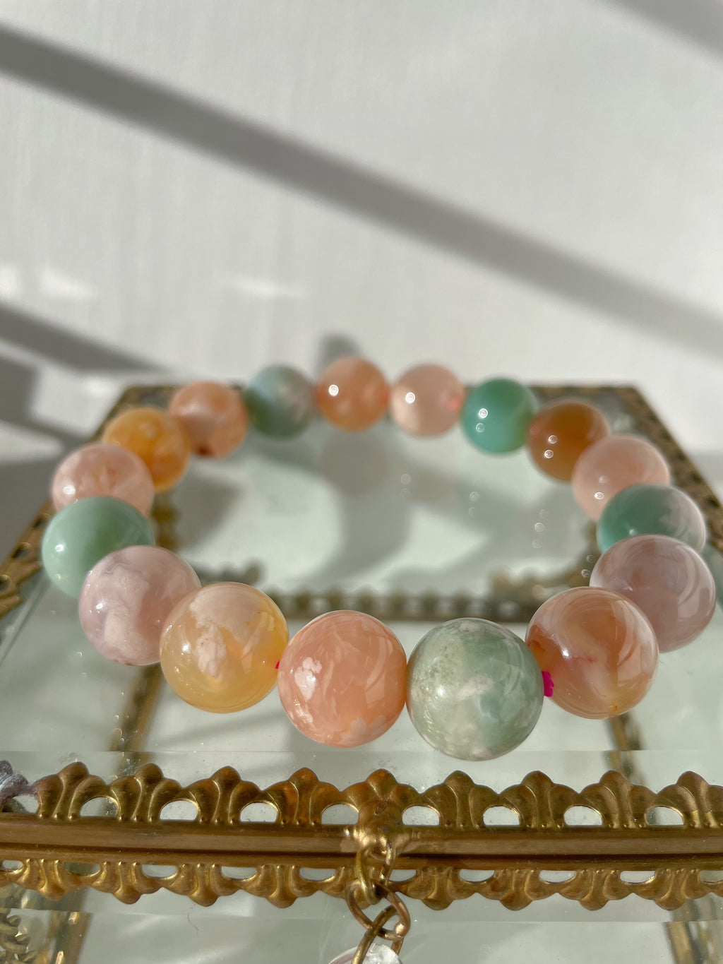 Green Flower Agate Bracelet - Chunky 14mm