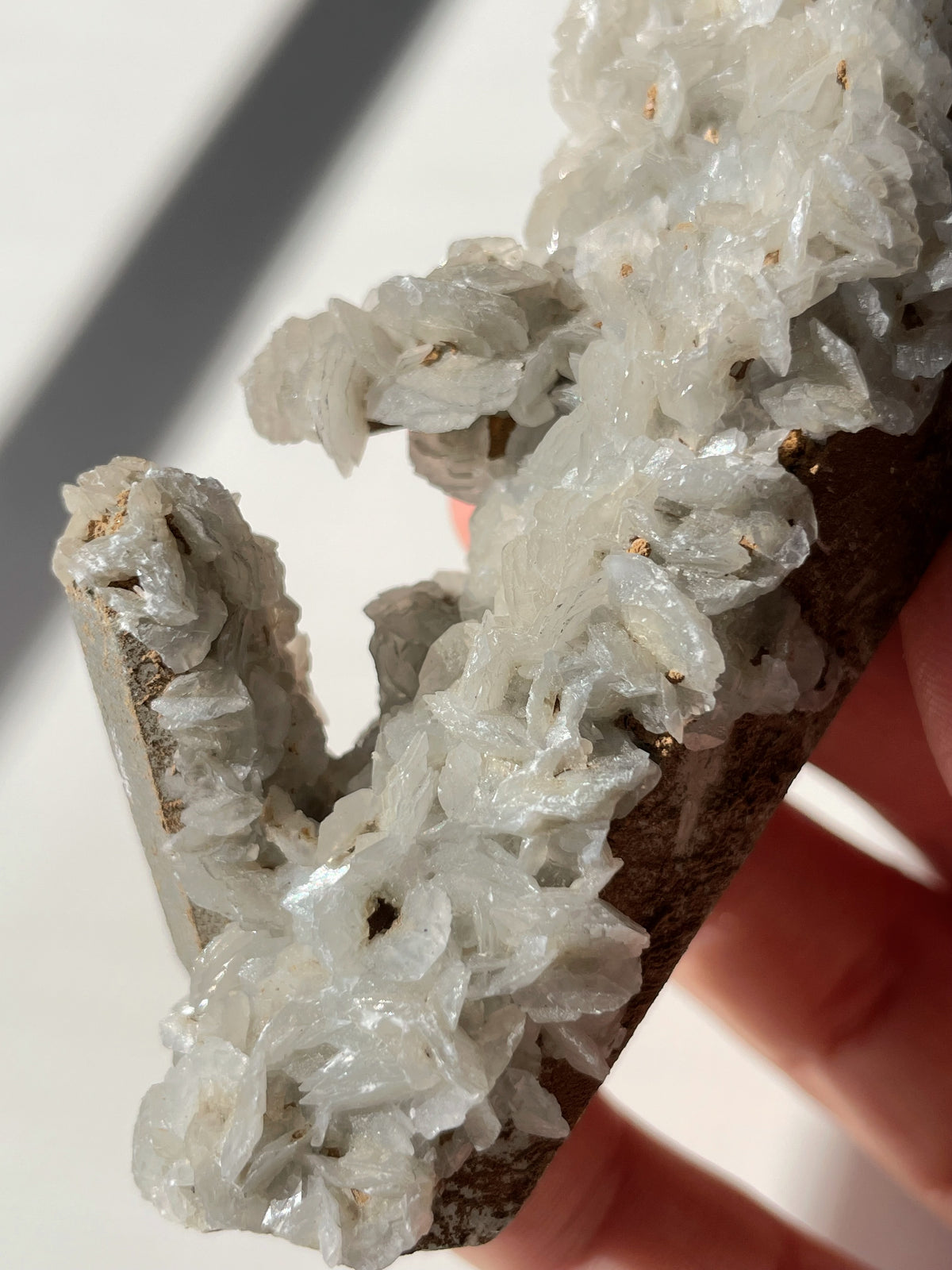 Beautiful flower calcite specimen with intricate crystal formations, showcasing natural textures and colors.