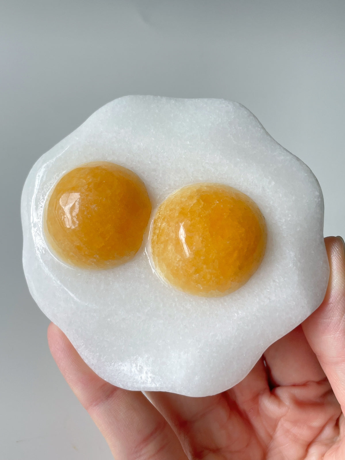 Orange Calcite & White Jade Egg Carving 2