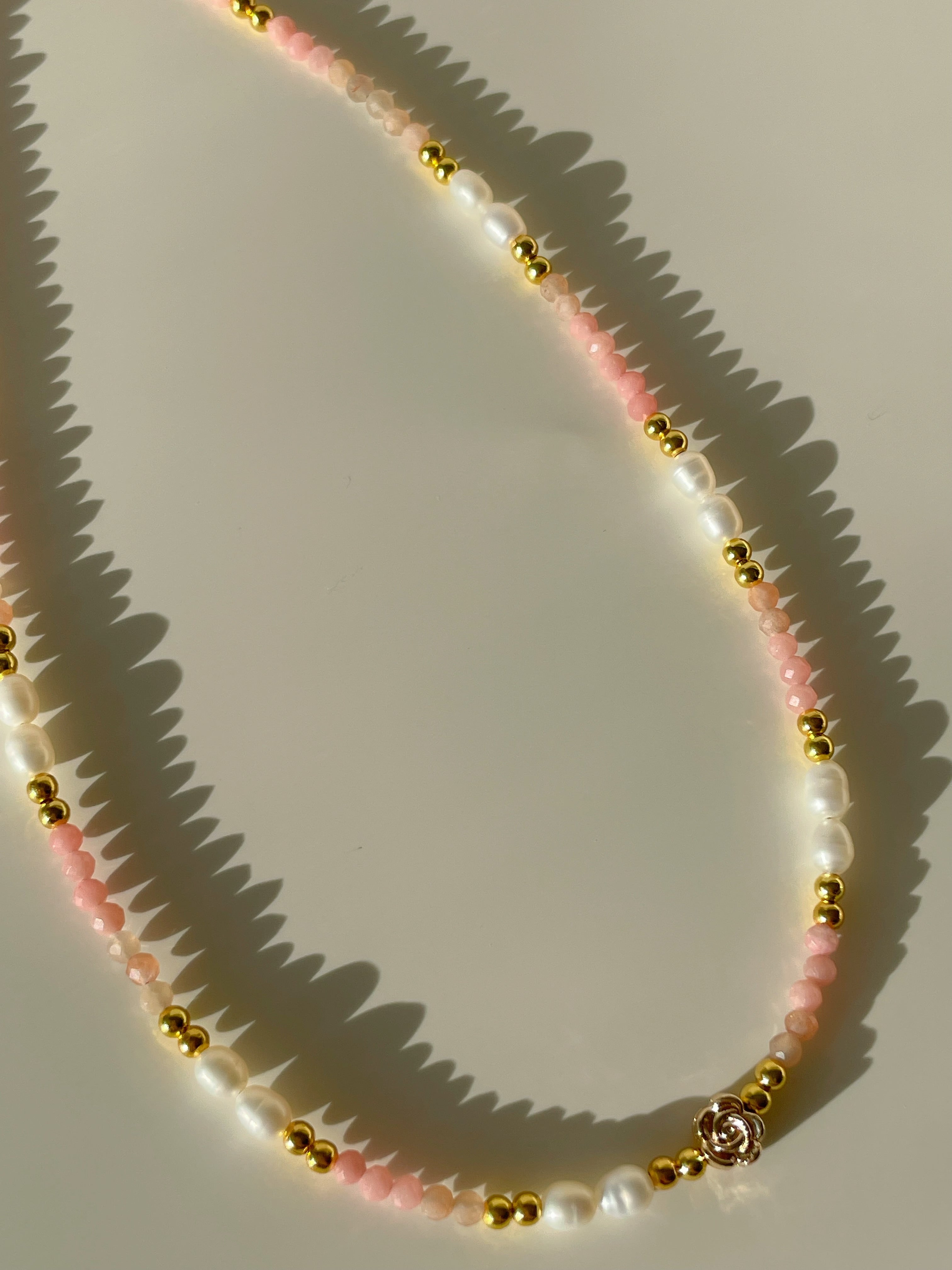 Sunstone & Pink Opal Crystal Necklace - 3mm Faceted