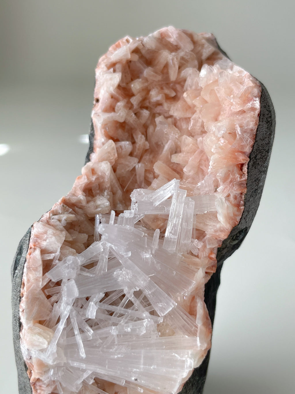 Mesolite on Pink Heulandite