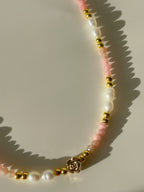 Sunstone & Pink Opal Crystal Necklace - 3mm Faceted