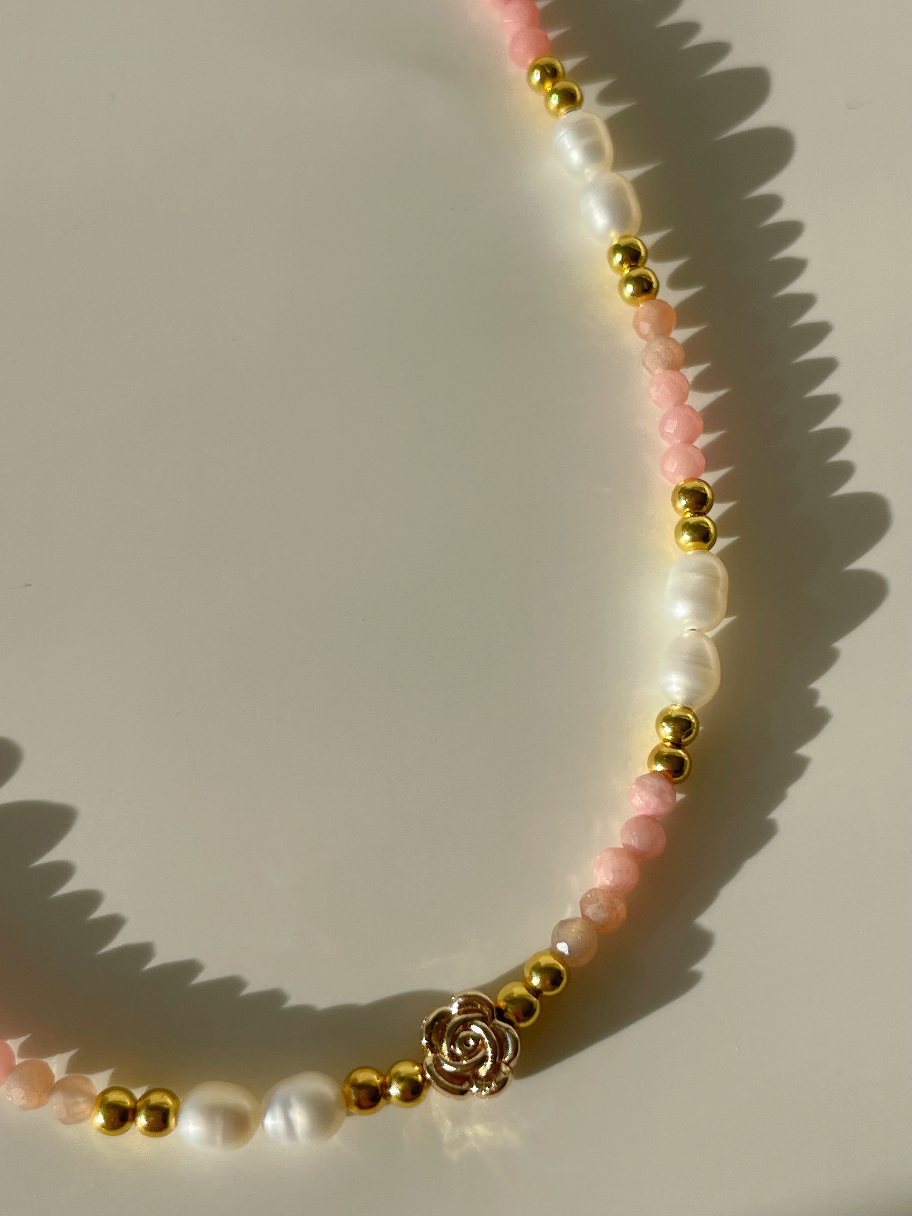 Sunstone & Pink Opal Crystal Necklace - 3mm Faceted
