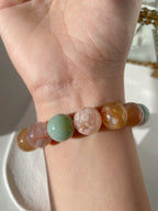 Green Flower Agate Bracelet - Chunky 14mm