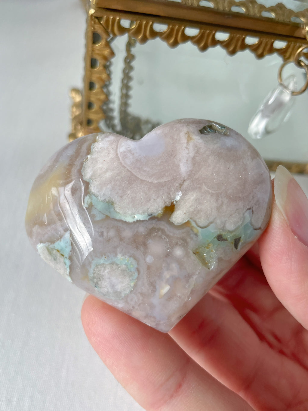 Green Flower Agate Heart