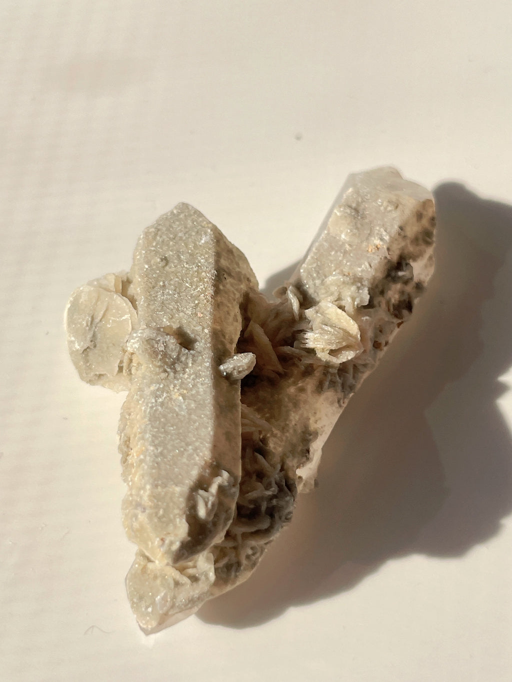 Beautiful flower calcite specimen featuring unique textures and colors, set against a soft background.
