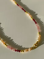 Garnet & Strawberry Quartz Crystal Necklace - 3mm Faceted