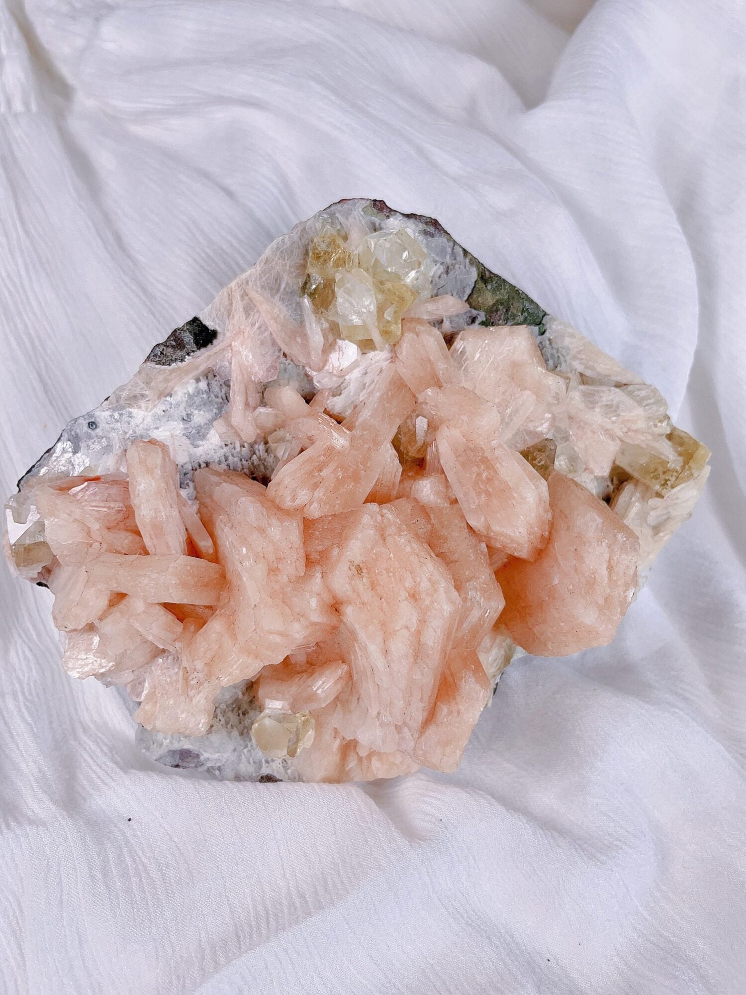Peach Stilbite & Yellow Calcite Cluster image 2