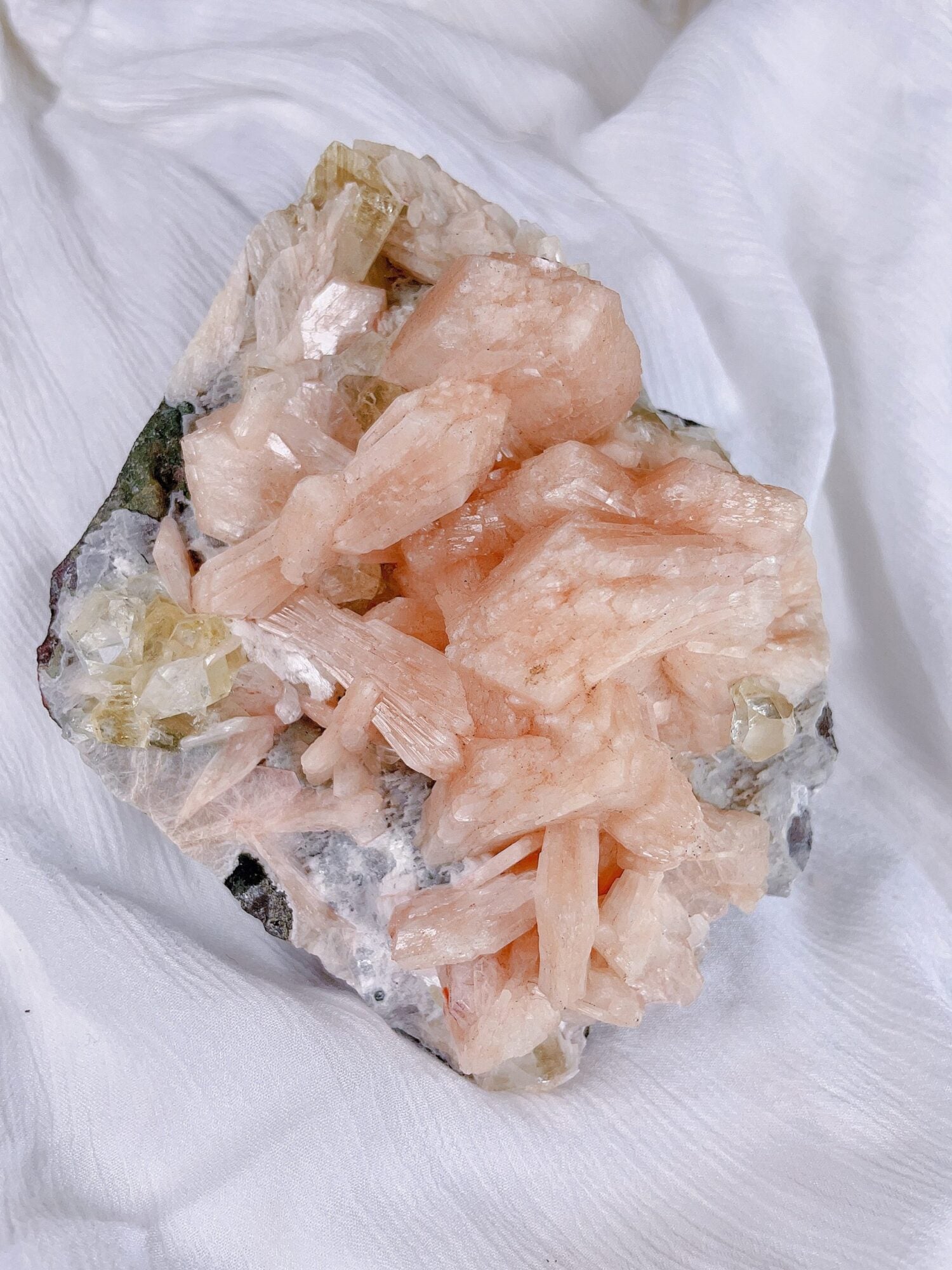Peach Stilbite & Yellow Calcite Cluster image 0